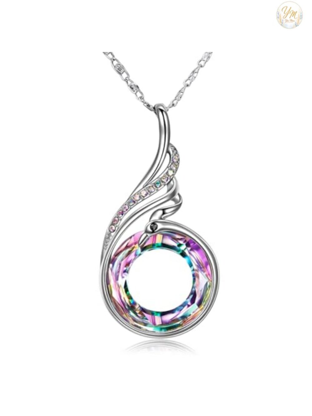 Sterling Silver Phoenix Pendant Necklace with Austrian Crystals